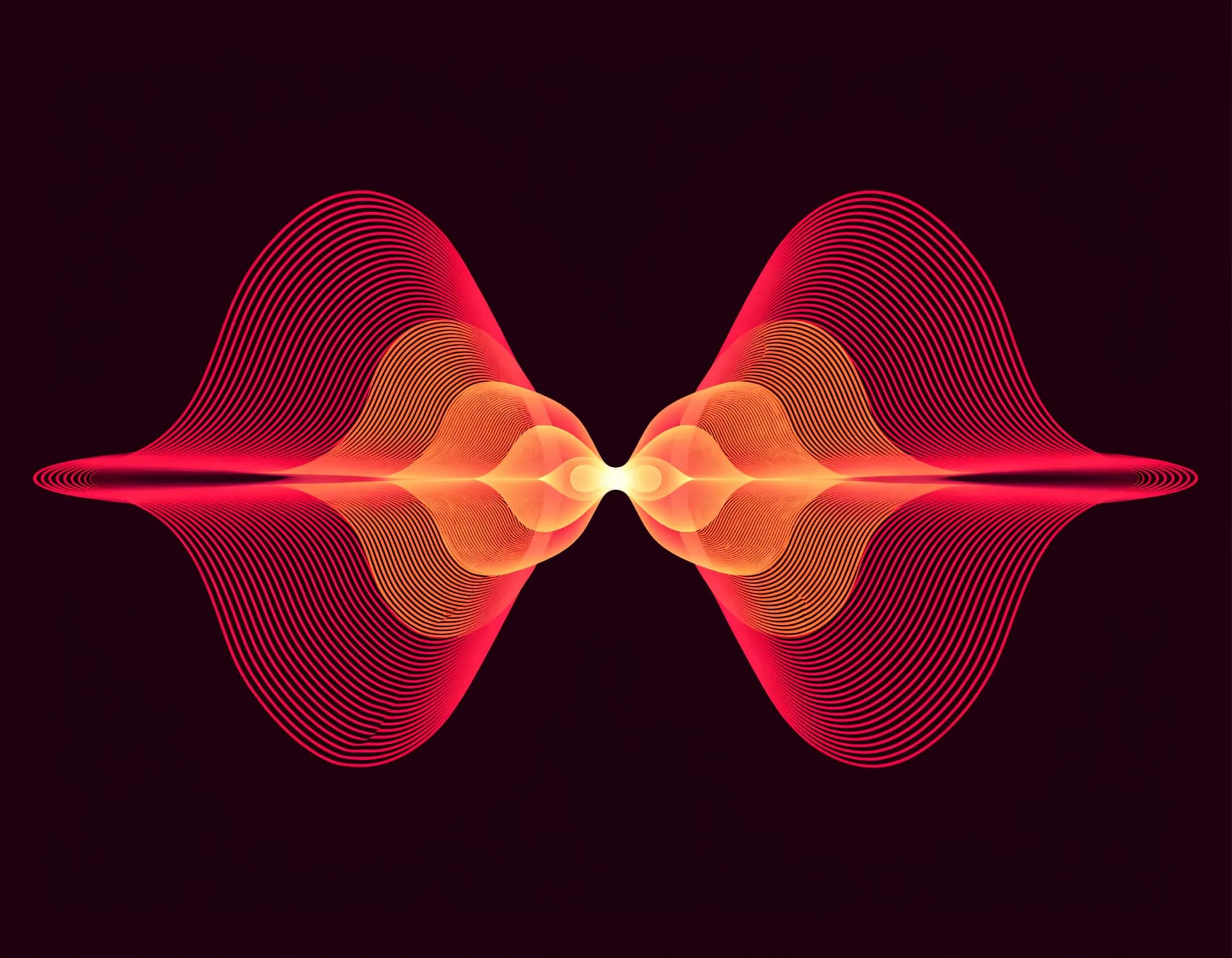 Two identical sound waves that align and lock into a glowing central node: a voice cloned with consent.